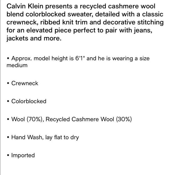 CALVIN KLEIN Cashmere WOOL Men’s Color-blocked Sweater Large - Picture 3 of 8